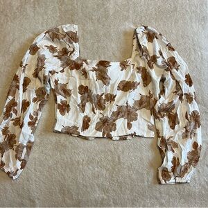 Altar'd State Brown and White Fitted Crop Blouse